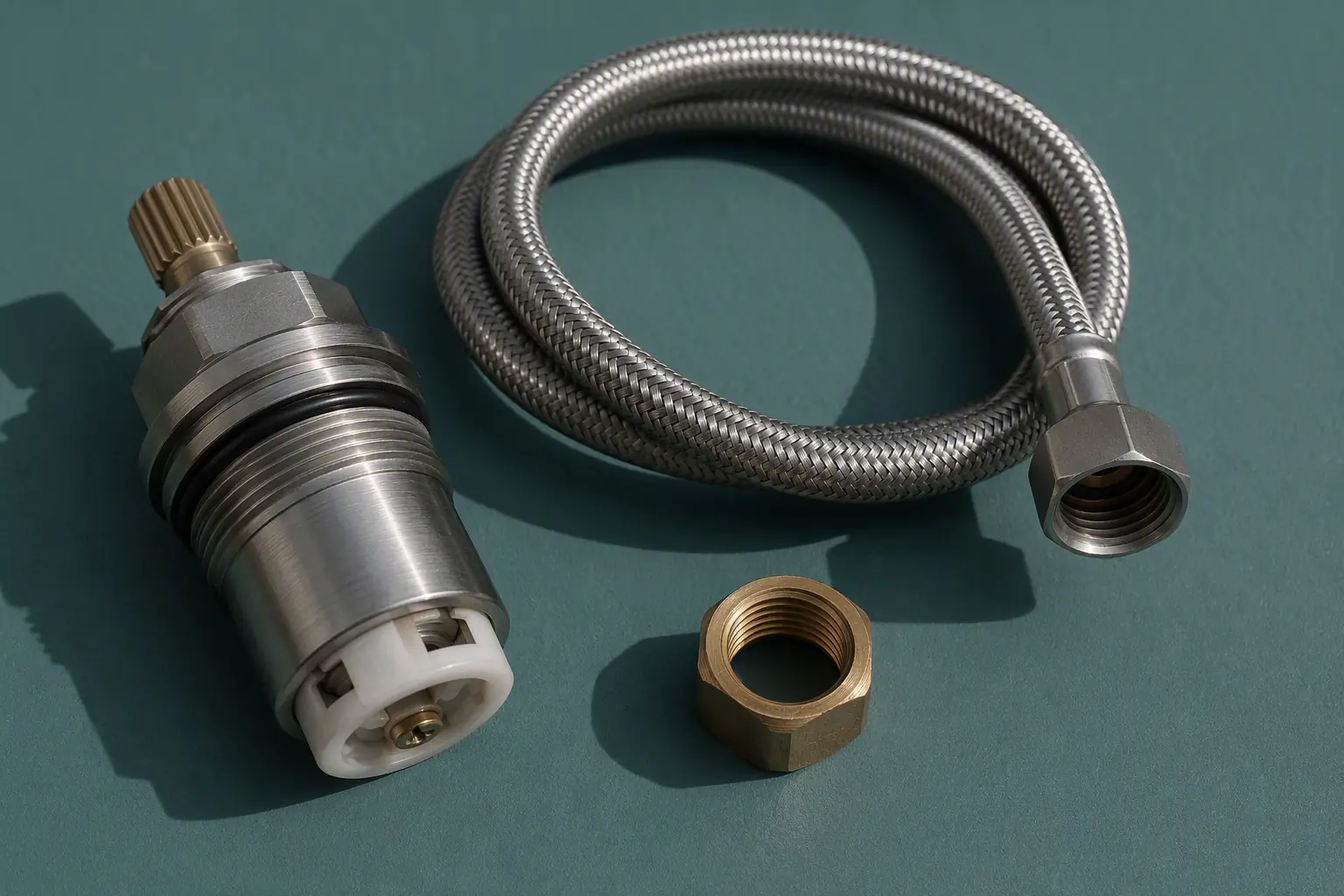Fixtures and Faucets: the parts for the job on a verdigris board