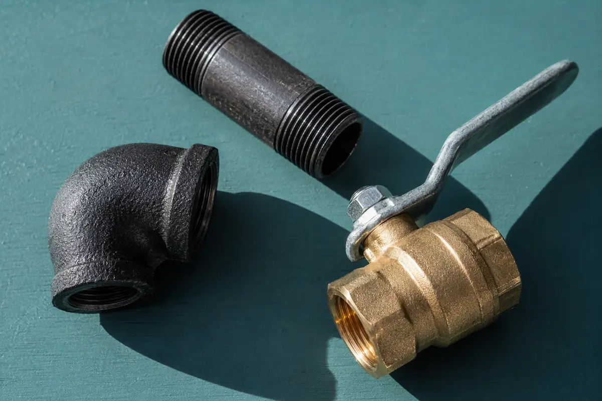Gas Lines: the parts for the job on a verdigris board