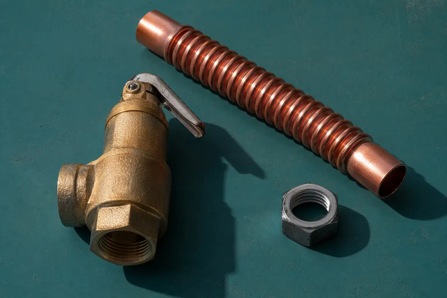 Water Heaters: the parts for the job on a verdigris board